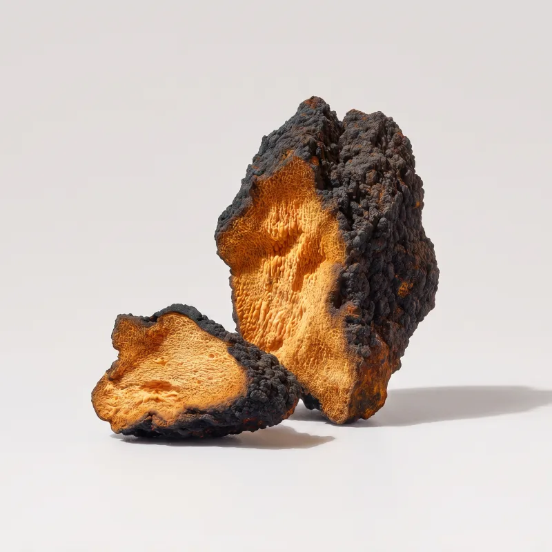 Chaga, grey studio close-up
